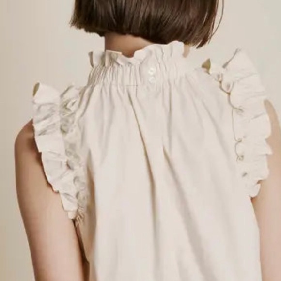 NWT AUREUM women's sleeveless ruffle neck and sleeve top medium, oyster - Picture 2 of 4